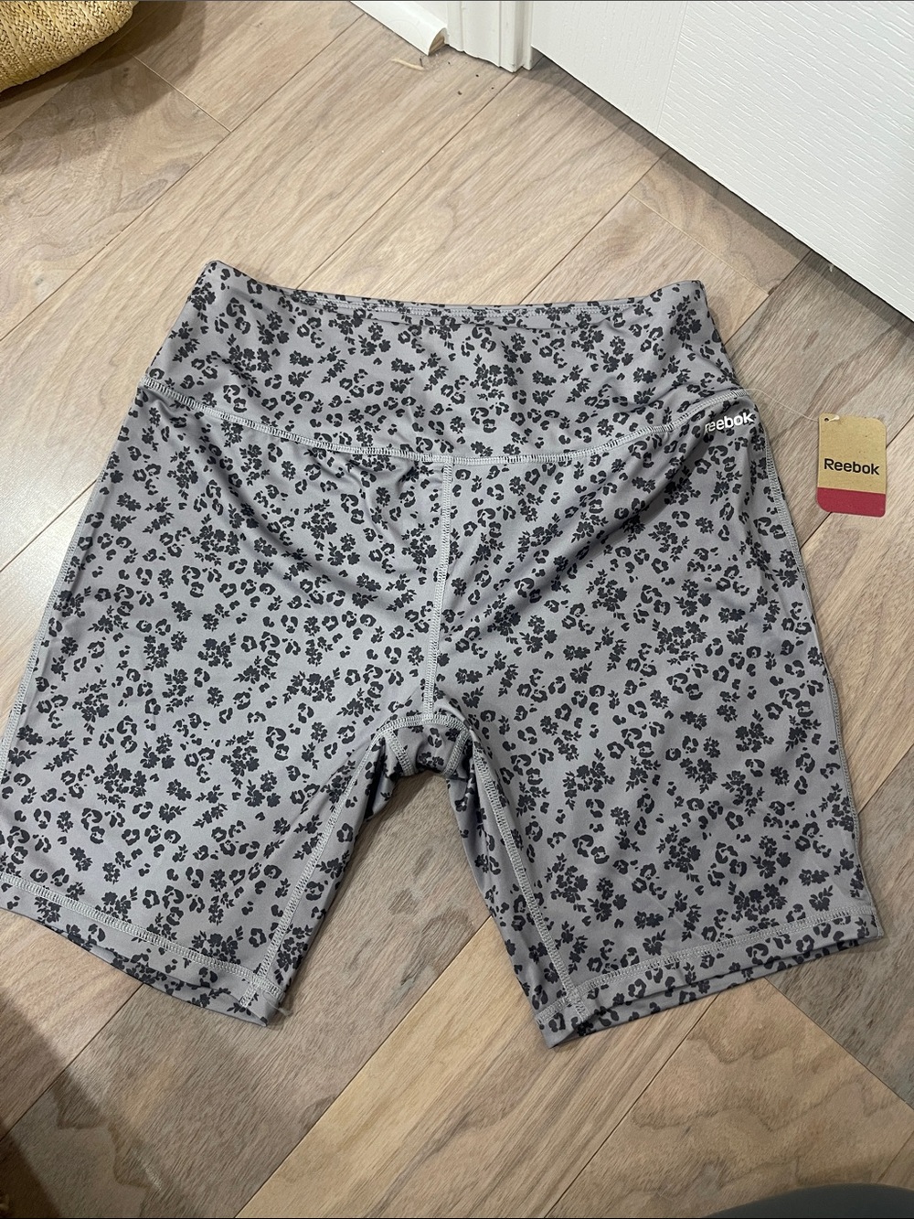 Reebok Gray Floral Print High-Waist Bike Shorts
